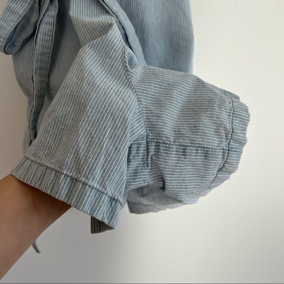 Madewell Blue & White Striped Surplus Ruffle Neckline Short Romper Playsuit SZ 2 - Picture 6 of 15